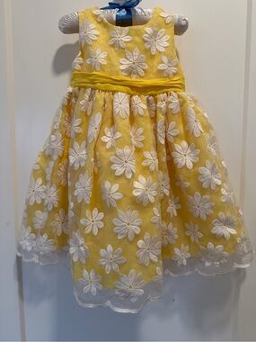 Blueberi Boulevard Yellow Floral Embroidered Girls' Dress